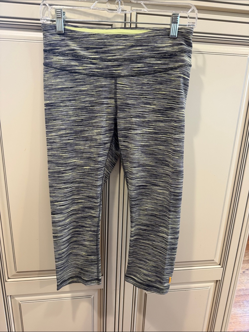 Woman’s Space-Dye Capri Leggings in Gray and Yellow - Comfortable Active Bottoms